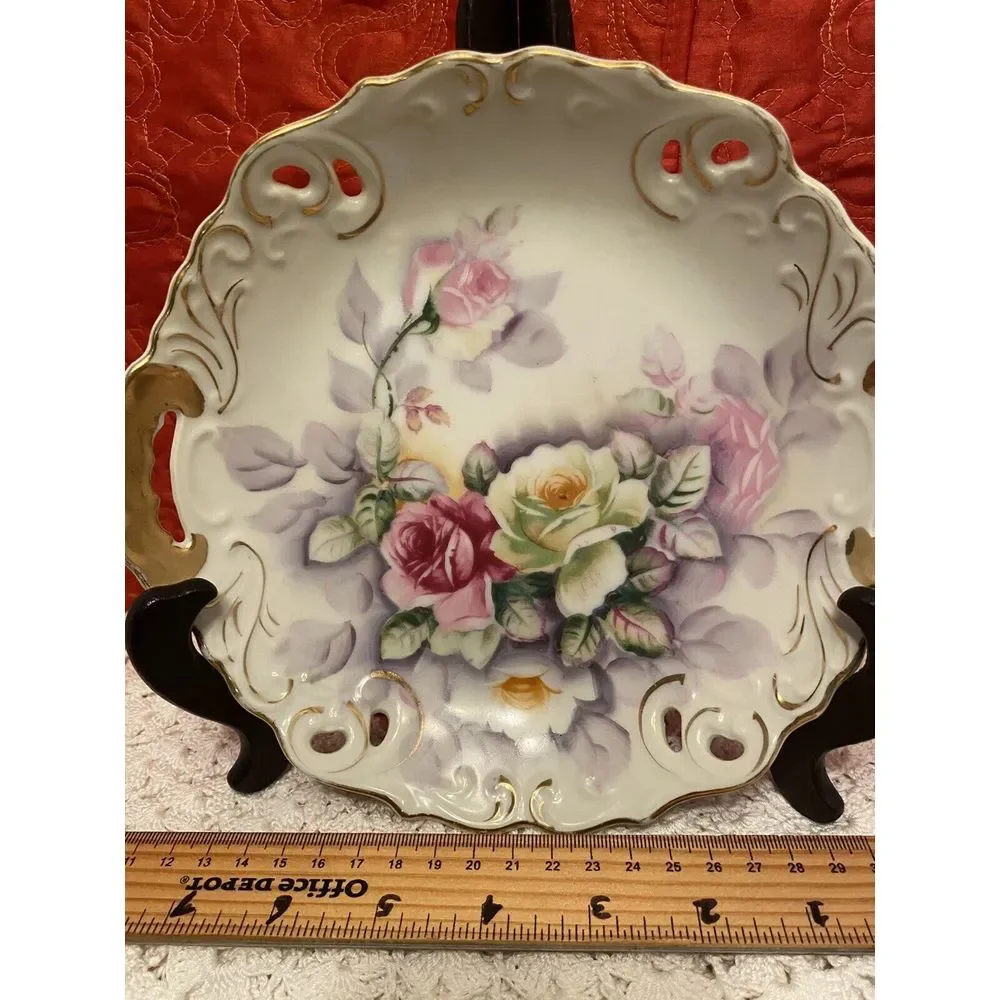 Vintage Arnart Eisenhower Porcelain Dish‎ with Gold Handles Double Arrows Japan